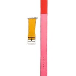 Hermes x Apple Leather 20mm Double Tour Watch Strap Rose Azalea/Capucine/Ambre